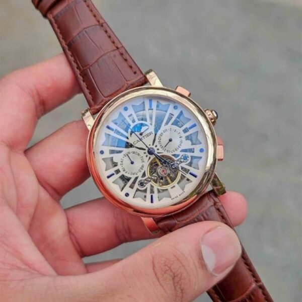 CARTIER LEATHER BROWN AUTOMATIC WATCH  FOR MEN