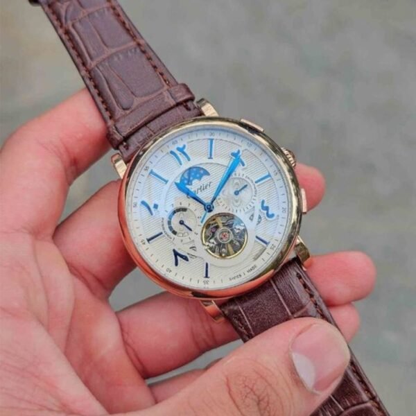 CARTIER ARABIC DIAL BROWN LEATHER  AUTOMATIC WATCH FOR MEN