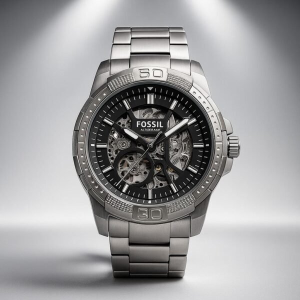 FOSSIL BANNON SILVER BLACK AUTOMATIC WATCH