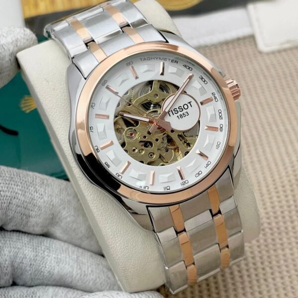 TISSOT 1853 AUTOMATIC SILVER ROSE GOLD QUALITY METAL WATCH